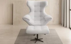 Designer Sofa-Sessel Aurelio inkl. Beistellhocker in Bouclé
