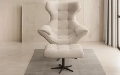 Designer Sofa-Sessel Aurelio inkl. Beistellhocker in Bouclé
