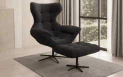 Designer Sofa-Sessel Aurelio inkl. Beistellhocker in Bouclé