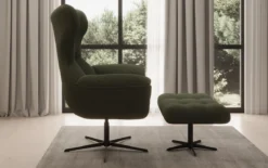 Designer Sofa-Sessel Aurelio inkl. Beistellhocker in Bouclé