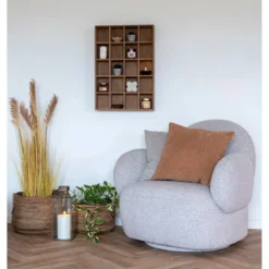 Designer Sofa-Sessel Fermo mit Drehfunktion in Grau Bouclé