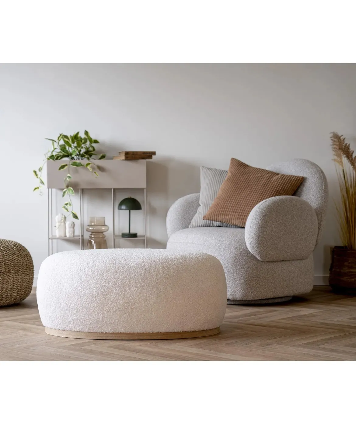 Designer Sofa-Sessel Fermo mit Drehfunktion in Grau Bouclé
