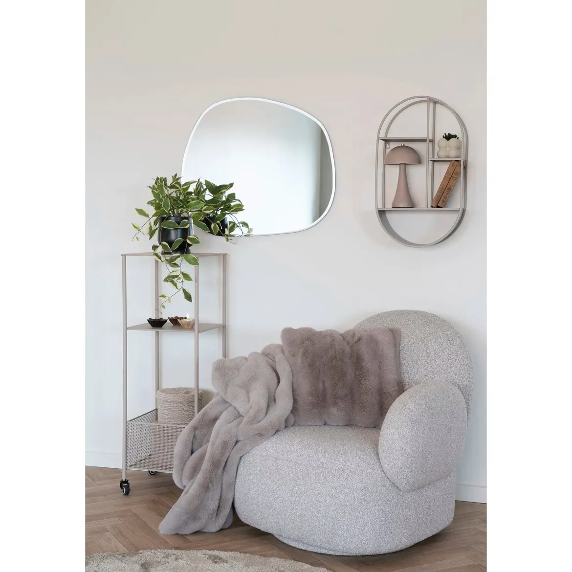 Designer Sofa-Sessel Fermo mit Drehfunktion in Grau Bouclé