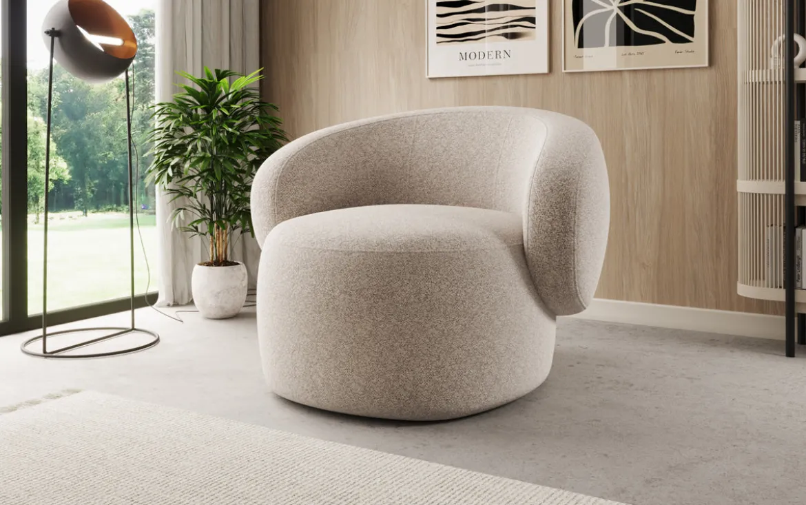 Designer Sofa-Sessel Kai in Strukturstoff - 360°-Drehfunktion