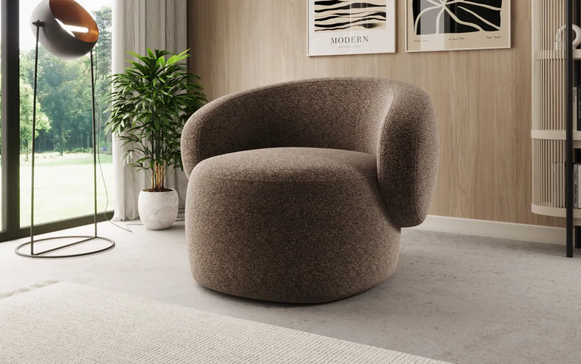 Designer Sofa-Sessel Kai in Strukturstoff - 360°-Drehfunktion