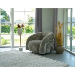 Designer Sofa-Sessel Korfu mit Drehfunktion in Sand Bouclé