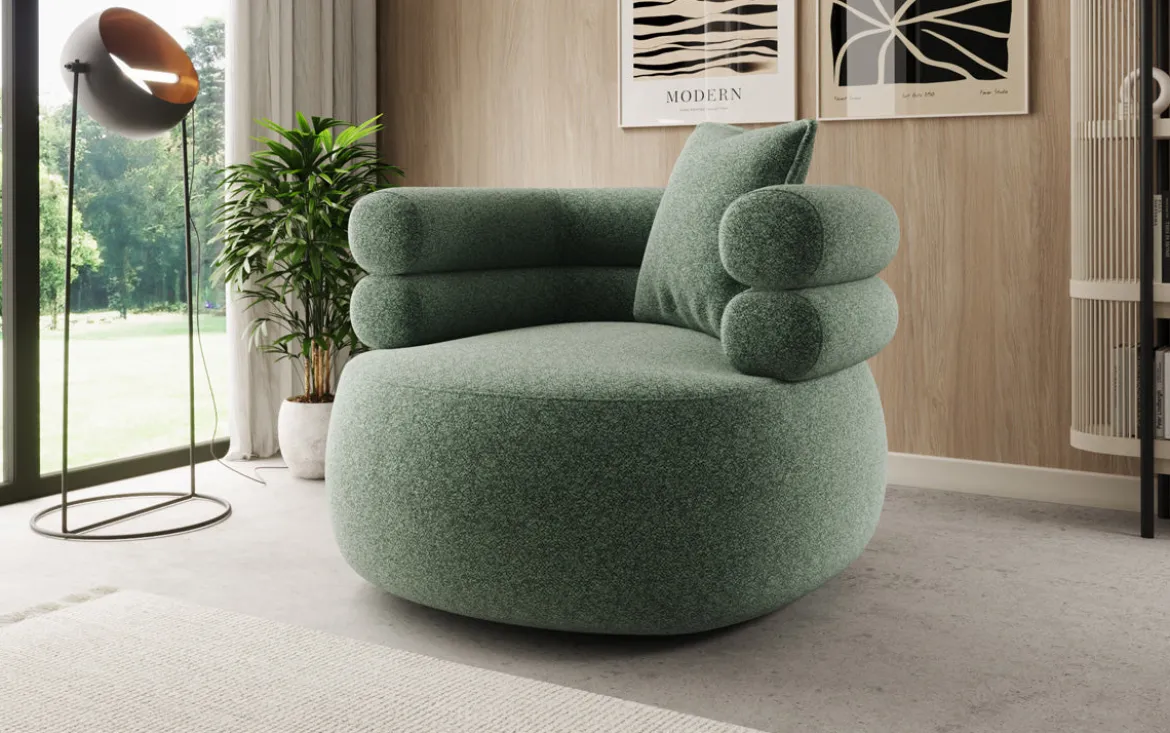 Designer Sofa-Sessel Lio in Strukturstoff - 360°-Drehfunktion