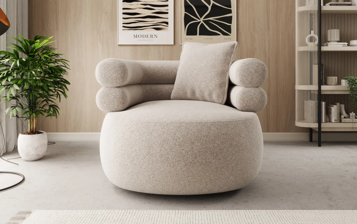 Designer Sofa-Sessel Lio in Strukturstoff - 360°-Drehfunktion