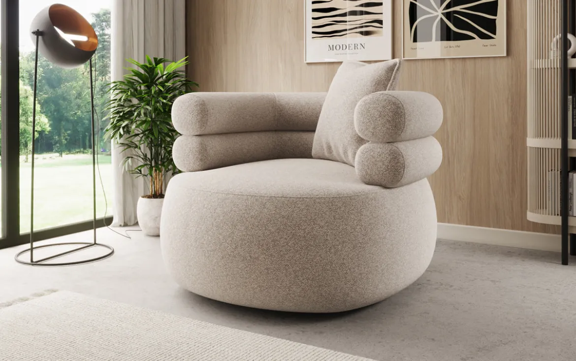Designer Sofa-Sessel Lio in Strukturstoff - 360°-Drehfunktion