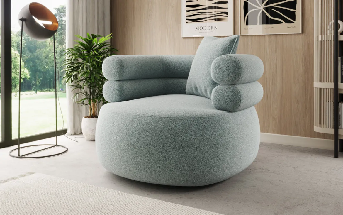 Designer Sofa-Sessel Lio in Strukturstoff - 360°-Drehfunktion