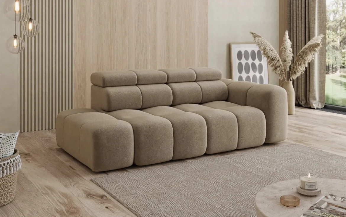 Designer Sofa 3-Sitzer mit Chaise Longue Mia in Chenille