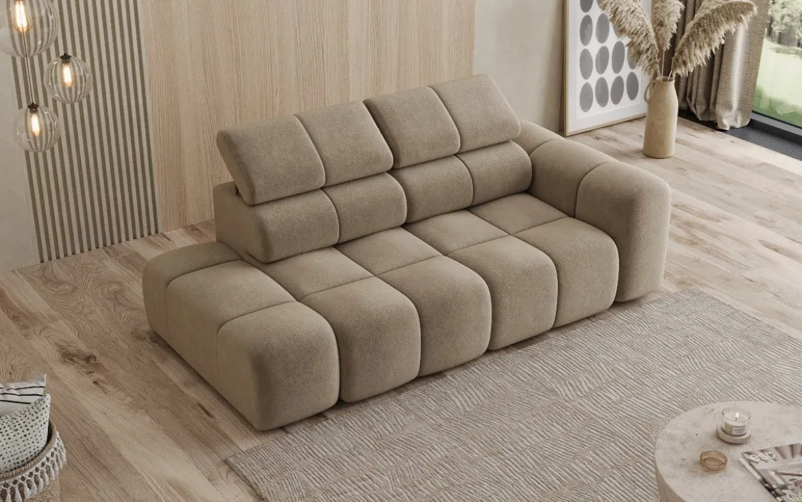 Designer Sofa 3-Sitzer mit Chaise Longue Mia in Chenille