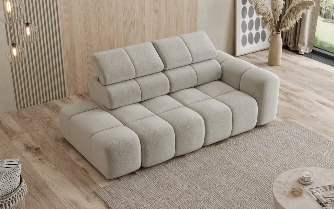Designer Sofa 3-Sitzer mit Chaise Longue Mia in Chenille