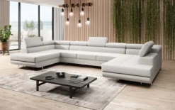 Designer Sofa Taormina mit Schlaf- und Klappfunktion in Bouclé