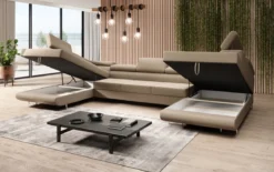 Designer Sofa Taormina mit Schlaf- und Klappfunktion in Bouclé