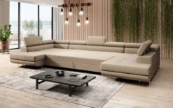 Designer Sofa Taormina mit Schlaf- und Klappfunktion in Bouclé