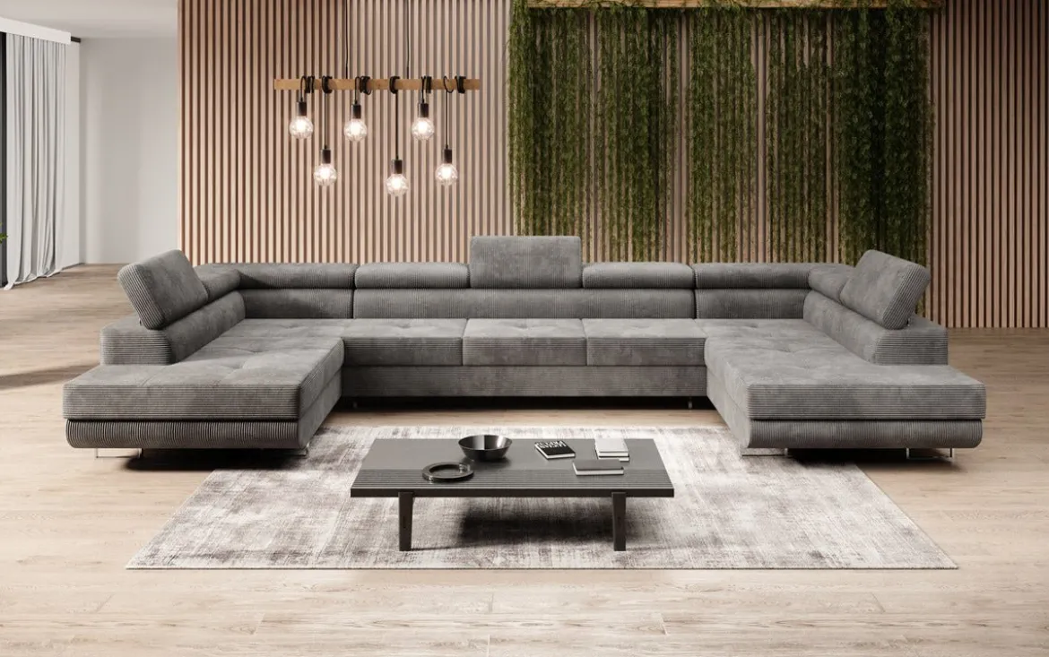 Designer Sofa Taormina mit Schlaf- und Klappfunktion in Cord