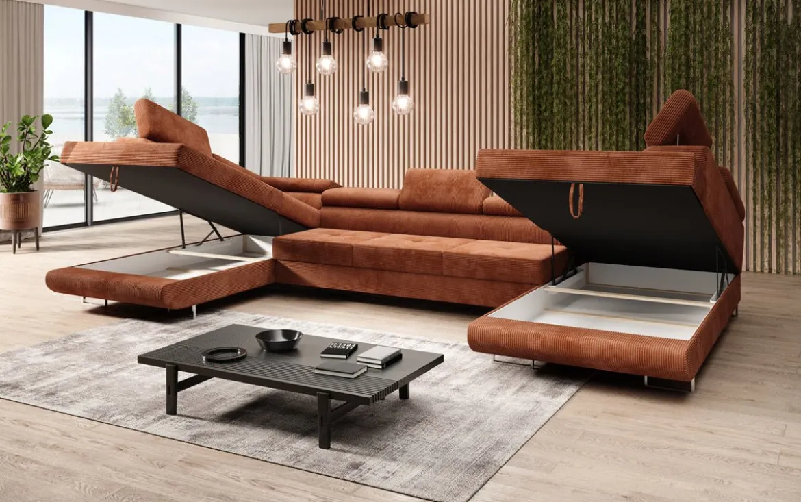 Designer Sofa Taormina mit Schlaf- und Klappfunktion in Cord