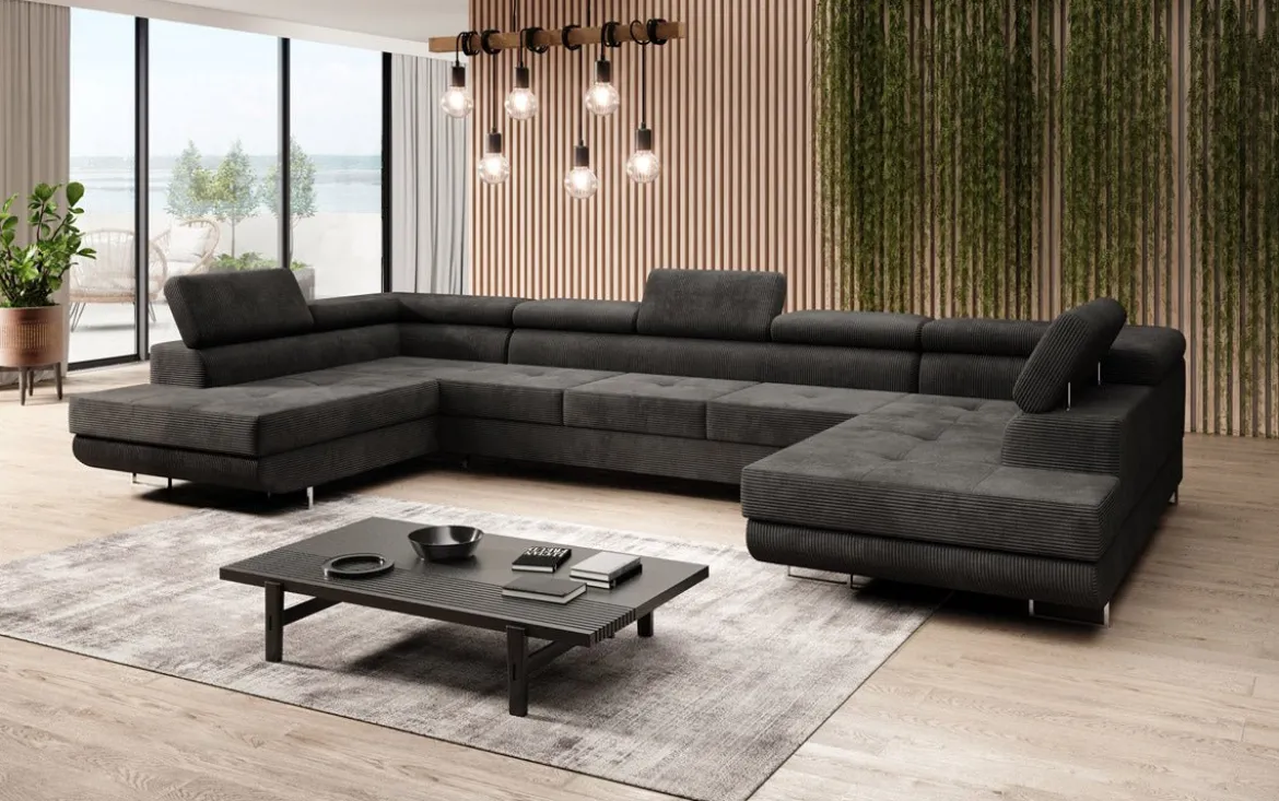 Designer Sofa Taormina mit Schlaf- und Klappfunktion in Cord