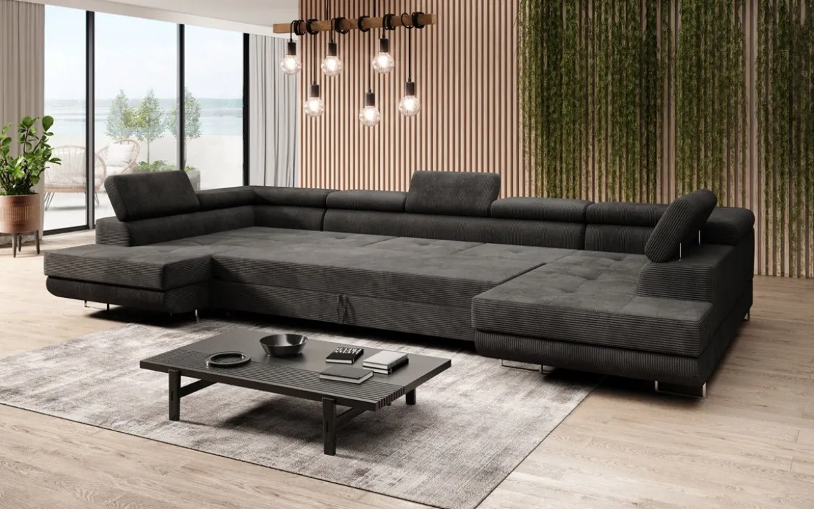 Designer Sofa Taormina mit Schlaf- und Klappfunktion in Cord
