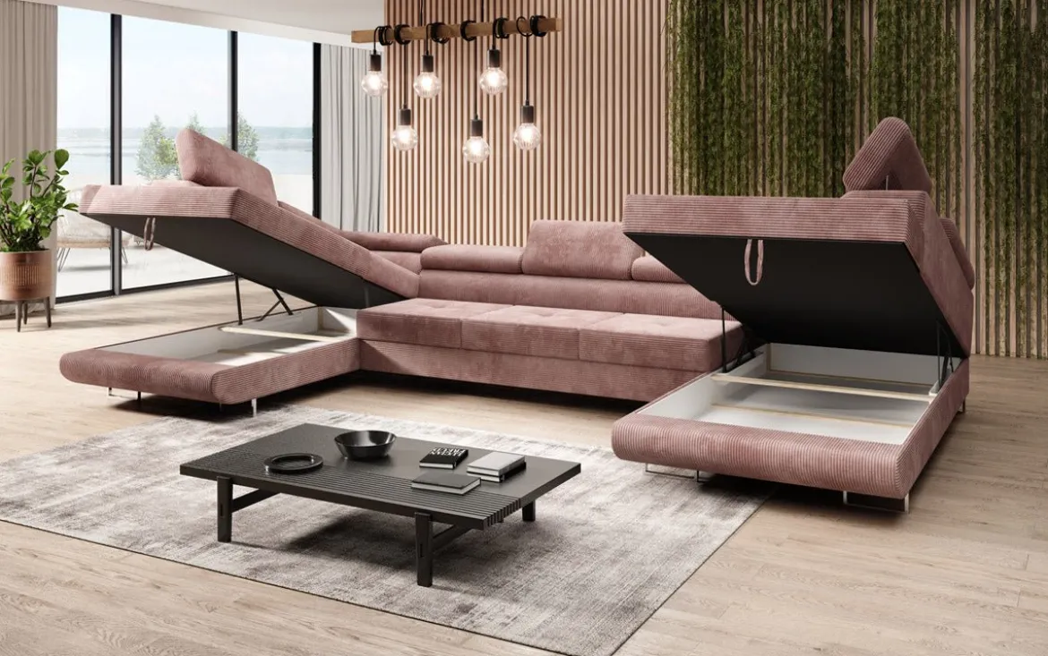 Designer Sofa Taormina mit Schlaf- und Klappfunktion in Cord
