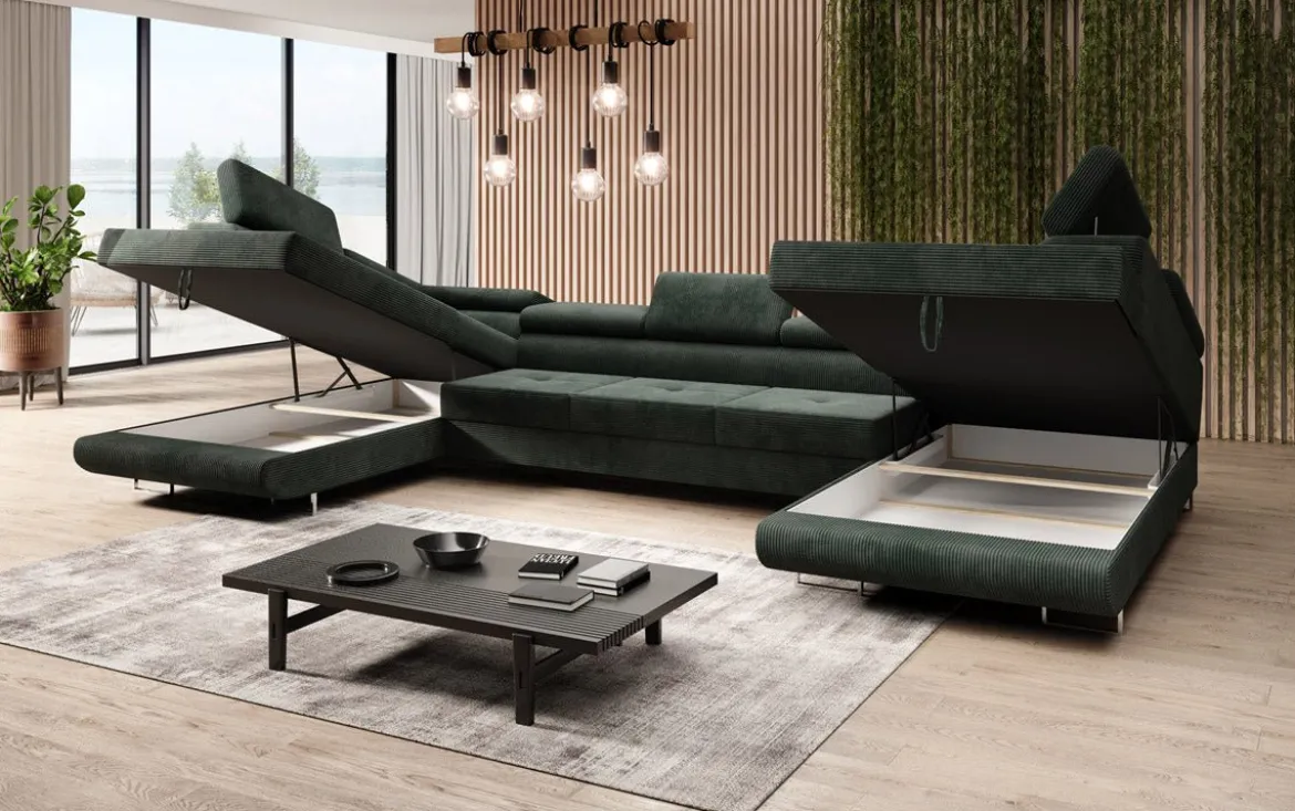 Designer Sofa Taormina mit Schlaf- und Klappfunktion in Cord