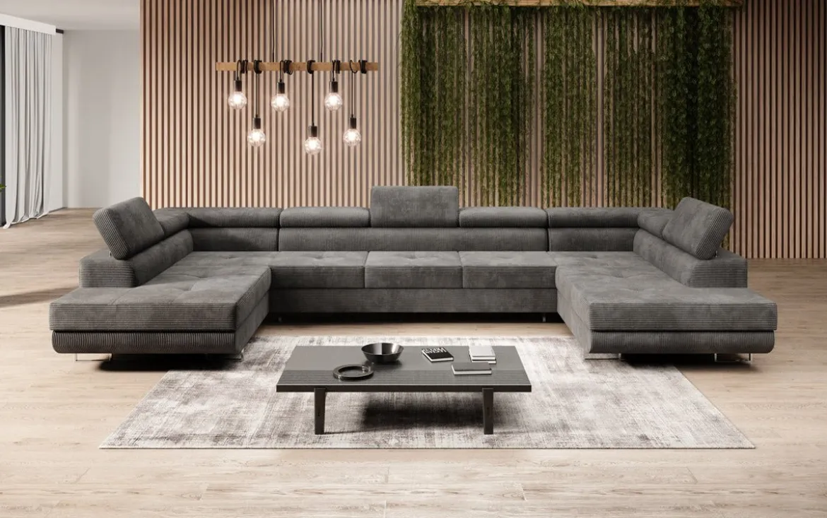 Designer Sofa Taormina mit Schlaf- und Klappfunktion in Cord