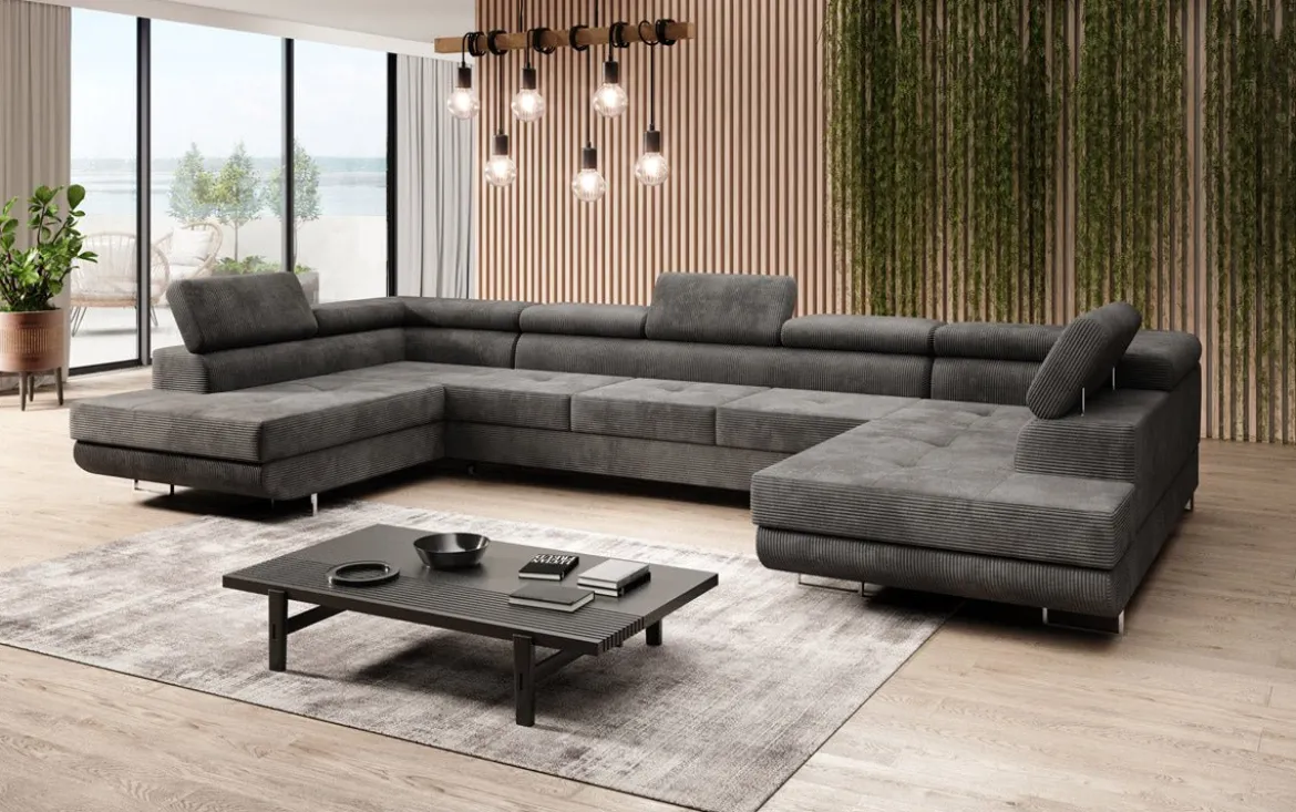 Designer Sofa Taormina mit Schlaf- und Klappfunktion in Cord