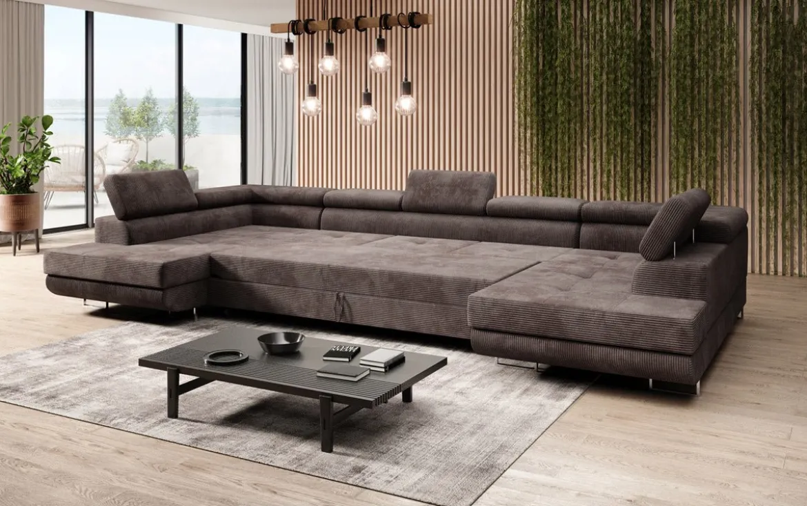 Designer Sofa Taormina mit Schlaf- und Klappfunktion in Cord