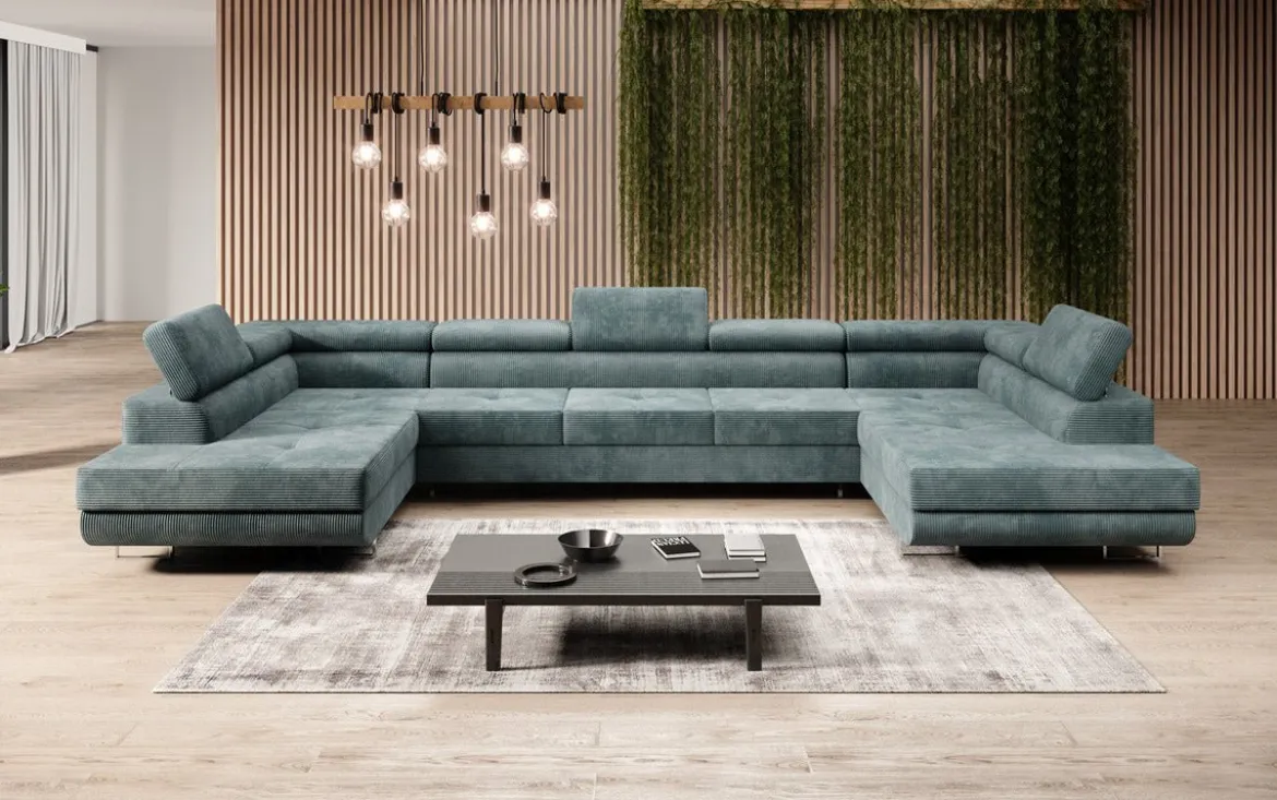 Designer Sofa Taormina mit Schlaf- und Klappfunktion in Cord