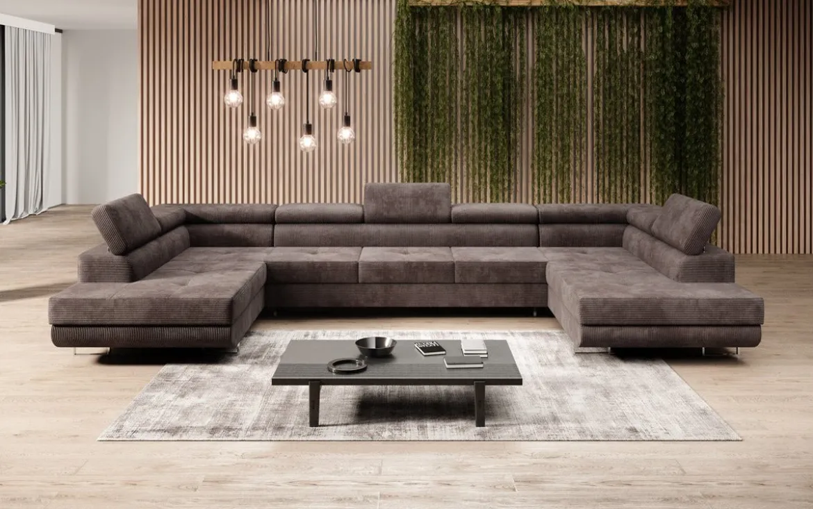 Designer Sofa Taormina mit Schlaf- und Klappfunktion in Cord