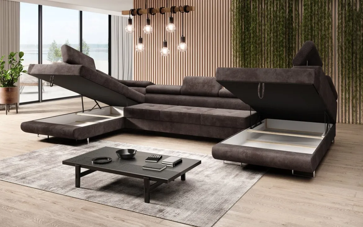 Designer Sofa Taormina mit Schlaf- und Klappfunktion in Cord