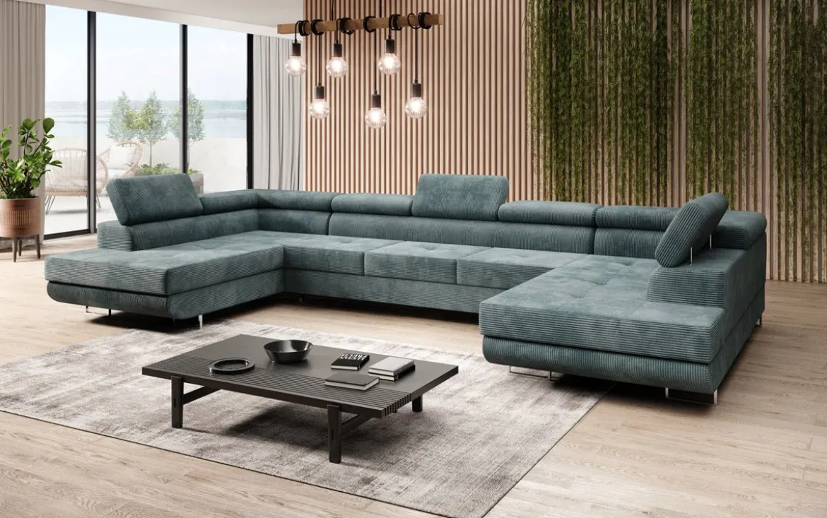 Designer Sofa Taormina mit Schlaf- und Klappfunktion in Cord
