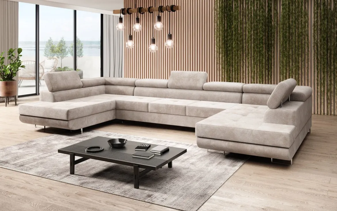 Designer Sofa Taormina mit Schlaf- und Klappfunktion in Cord