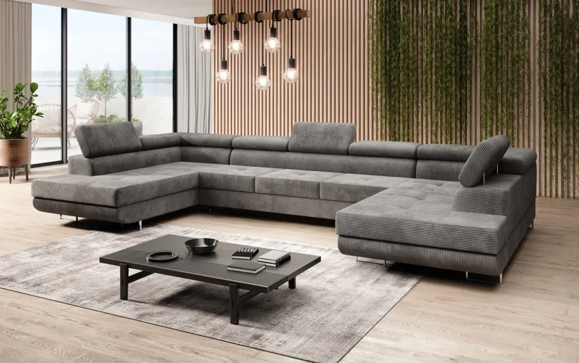 Designer Sofa Taormina mit Schlaf- und Klappfunktion in Cord