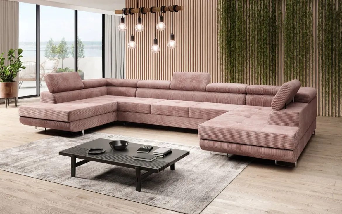 Designer Sofa Taormina mit Schlaf- und Klappfunktion in Cord