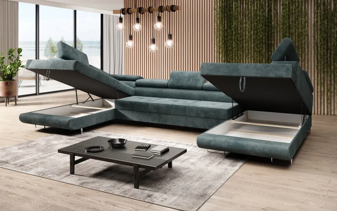 Designer Sofa Taormina mit Schlaf- und Klappfunktion in Cord