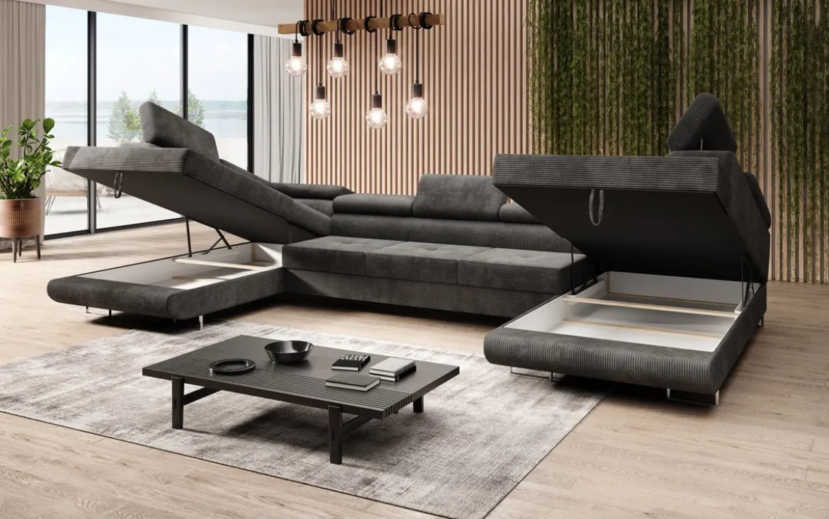Designer Sofa Taormina mit Schlaf- und Klappfunktion in Cord