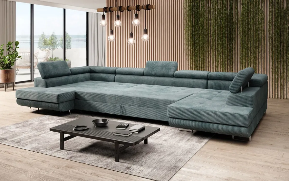 Designer Sofa Taormina mit Schlaf- und Klappfunktion in Cord