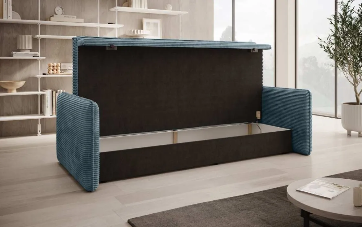 Designer Sofa Tilo Slim mit Schlaf- und Klappfunktion aus Cord