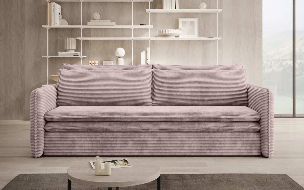 Designer Sofa Tilo Slim mit Schlaf- und Klappfunktion aus Cord