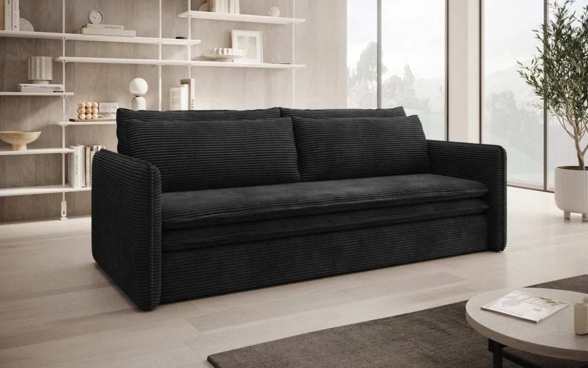 Designer Sofa Tilo Slim mit Schlaf- und Klappfunktion aus Cord