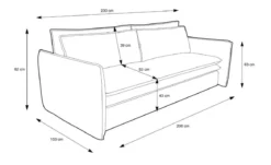 Designer Sofa Tilo Slim mit Schlaf- und Klappfunktion aus Cord