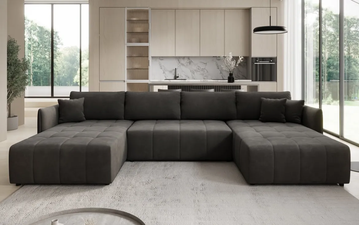 Designer Sofa Velaro U mit Schlaf- und Klappfunktion in Samt