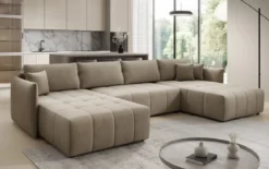 Designer Sofa Velaro U mit Schlaf- und Klappfunktion in Samt