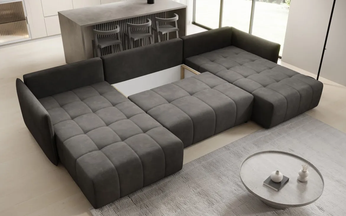 Designer Sofa Velaro U mit Schlaf- und Klappfunktion in Samt