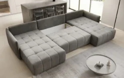 Designer Sofa Velaro U mit Schlaf- und Klappfunktion in Samt