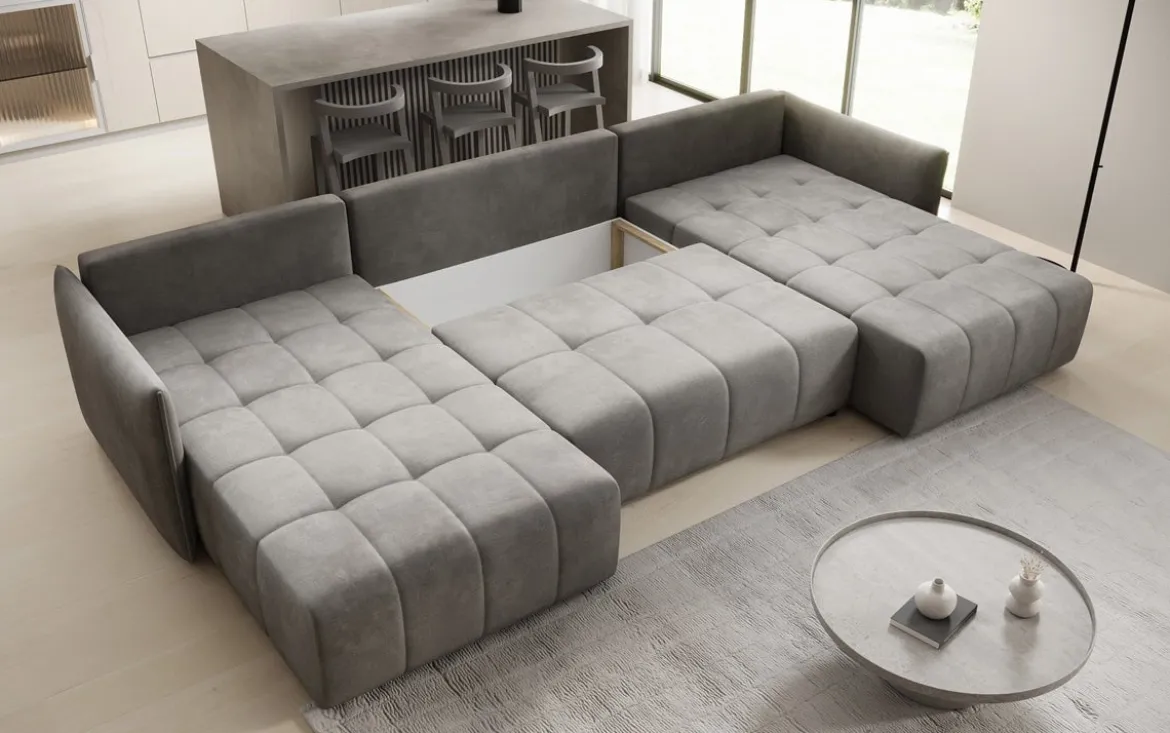 Designer Sofa Velaro U mit Schlaf- und Klappfunktion in Samt
