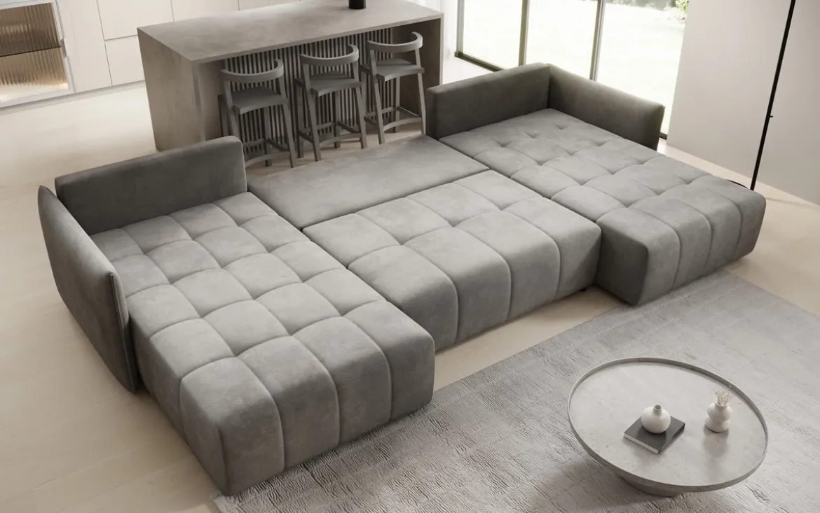 Designer Sofa Velaro U mit Schlaf- und Klappfunktion in Samt