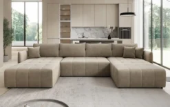 Designer Sofa Velaro U mit Schlaf- und Klappfunktion in Samt